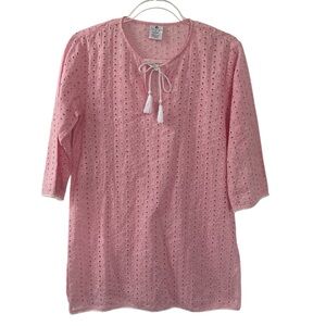 Snapperrock New Zealand Pink Eyelet Cotton Swim Coverup Girls 14 Beach Preppy